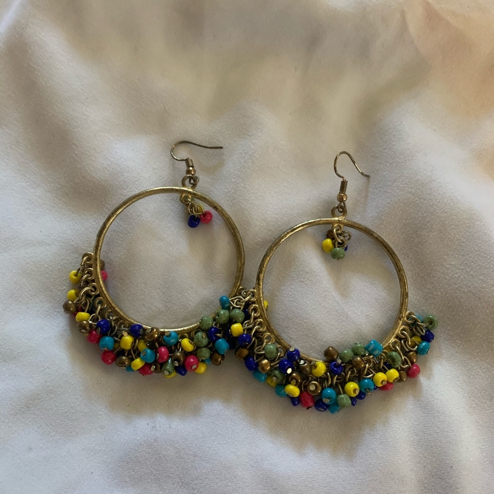 Multicolored bead hoop earrings